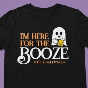 T-shirt Drôle Halloween Fantôme Boire Bière Ici Pour Booze