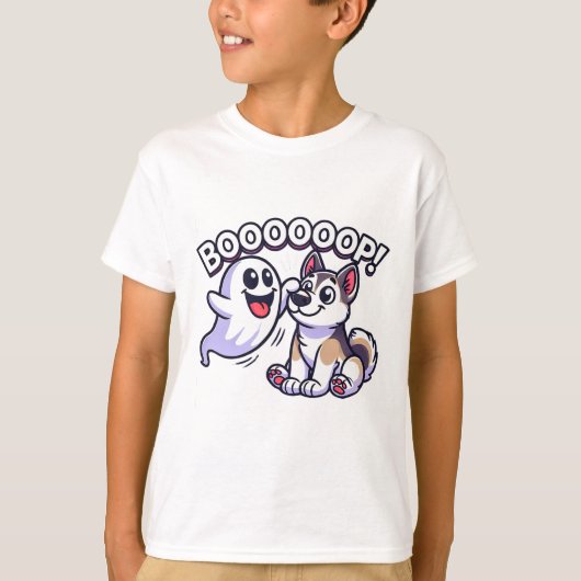 T-shirt Drôle Halloween Ghost Husky Chien Boop Silencieux  (Devant)