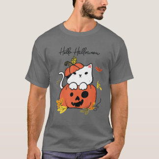 T-shirt Drôle Halloween Jack-O-Lantern Citrouille Chat Ful