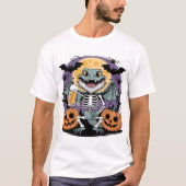 T-shirt Drôle Halloween Lizard Skeleton avec bière (Devant)