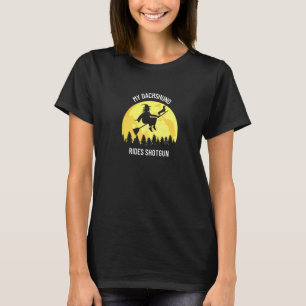 T-shirt Drôle Halloween My Dachshund Rides Shotgun Witch D