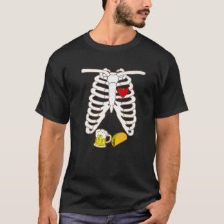 T-shirt Drôle Halloween Papa Mens Skeleton Beer Pizza X-Ra