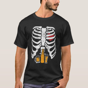 T-shirt Drôle Halloween Skeleton Rib Cage Bière Facile Cos