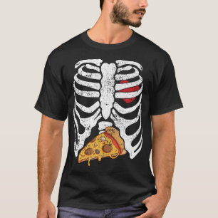 T-shirt Drôle Halloween Skeleton Rib Cage Pizza Easy Costu