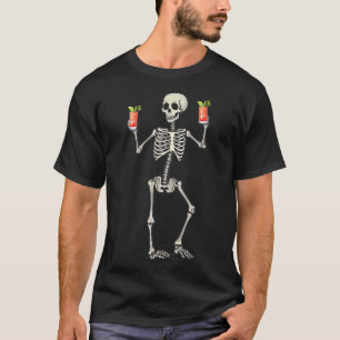 T-shirt Drôle Halloween Squelette Boire Bloody Mary Tail