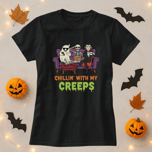 T-shirt Drôle Halloween Tee; Chillin Avec Mes Creeps Ghost