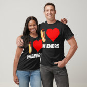 T-shirt Drôle Hot Dog Design I Love Wieners Heart BBQ (Unisexe)