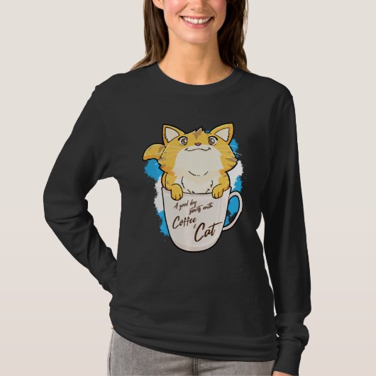 T-shirt Drôle Idée de chat de café de chat orange (Devant)