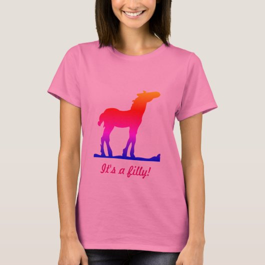T-shirt Drôle "It's a Filly!" avec Silhouette Foal (Devant)