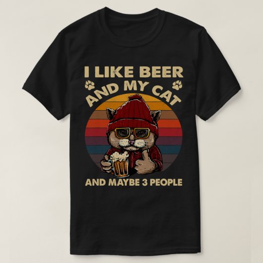 T-shirt Drôle J'Aime Bière Mon Chat Et Peut-Être 3 Personn (Design devant)