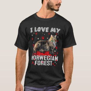 T-shirt Drôle J'Aime Ma Forêt Norvégienne Valentine Chat L