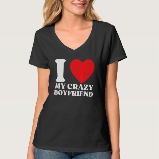 T-shirt Drôle J'Aime Mon Crazy Boyfriend I Red Heart My Cr (Devant)