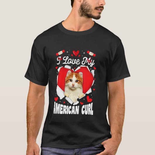 T-shirt Drôle J'Aime Mon Curl Américain Valentine Cat (Devant)