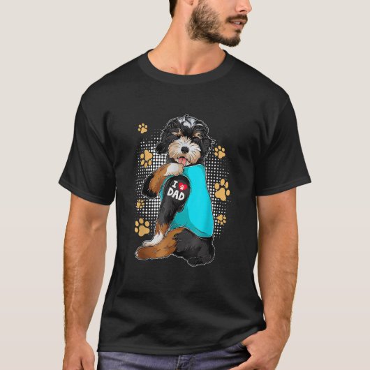T-shirt Drôle J'Aime Papa Tattoo Bernedoodle Chien Proprié (Devant)