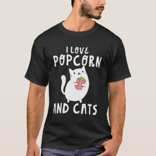 T-shirt Drôle J'Aime Popcorn Et Chats Cinéma Snack Film N