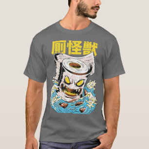 T-shirt Drôle Japonais Kaiju Toilet Style Monster Papier