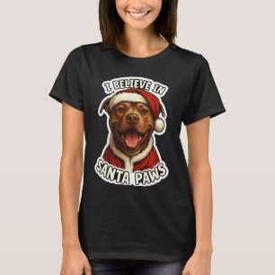 T-shirt Drôle Je crois au Père Noël Patte Pit Bull Chien M