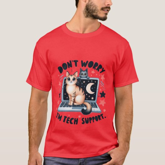 T-shirt Drôle "Je suis le support technique" Chat informat (Devant)
