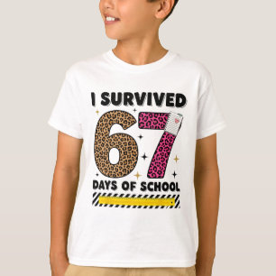 T-shirt Drôle Je Survivécu 67 Jours École Léopard Professe