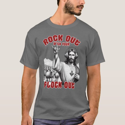 T-shirt Drôle Jesus Rock Out avec votre troupeau (Devant)