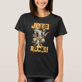 T-shirt Drôle Jesus Rocks ! Guitare Rocking Jouer Jésus Ch