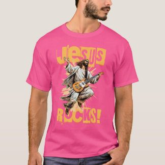 T-shirt Drôle Jesus Rocks Rocks Rocks Guitare Jouer Jésus