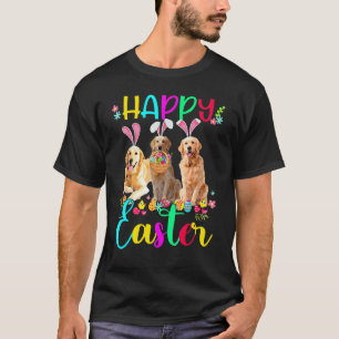 T-shirt Drôle Joyeuses Pâques Trois Golden Retriever porta