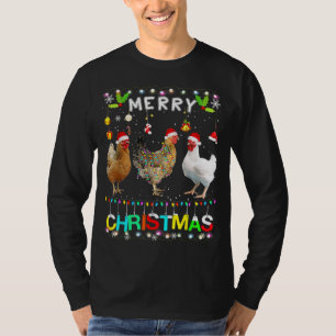 T-shirt Drôle Joyeux poulet de Noël Santa Hat Lights Xma