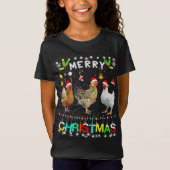 T-Shirt Drôle Joyeux poulet de Noël Santa Hat Lights Xma (Devant)
