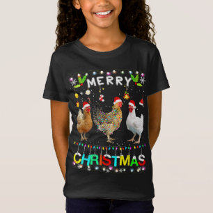 T-Shirt Drôle Joyeux poulet de Noël Santa Hat Lights Xma