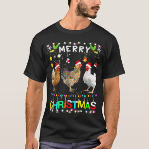 T-shirt Drôle Joyeux poulet de Noël Santa Hat Lights Xma