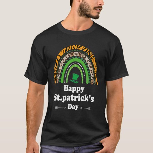 T-shirt Drôle Joyeux St Patrick's Day Cool Rainbow Leopard (Devant)