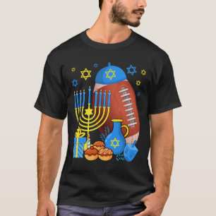 T-shirt Drôle Juif Football Ball Menorah Happy Hanoukka
