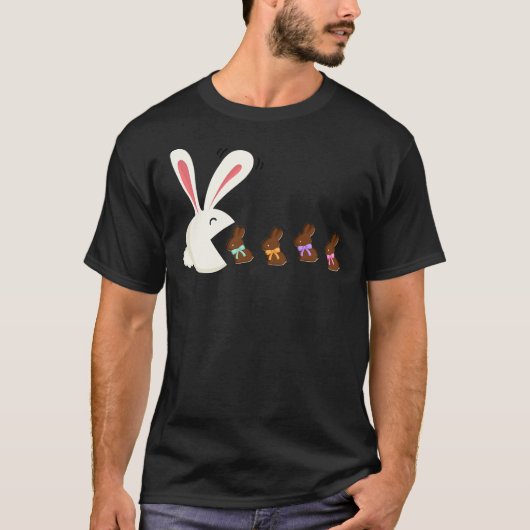 T-shirt Drôle lapin de Pâques mangeant du chocolat Bunnie  (Devant)