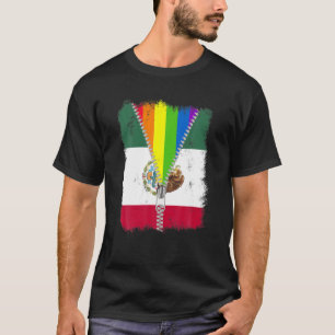 T-shirt Drôle LGBT Mexique Drapeau Zip Arc-en-ciel Mexicai