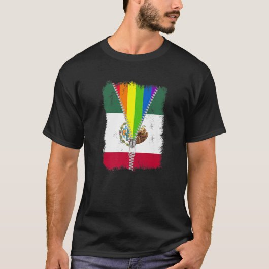T-shirt Drôle LGBT Mexique Drapeau Zip Arc-en-ciel Mexicai (Devant)