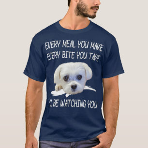 T-shirt Drôle Maltais Chien regardant le propriétaire Ci