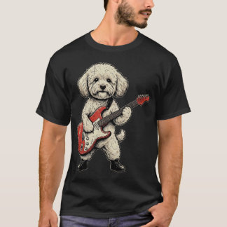 T-shirt Drôle Maltipoo Jouant de la Guitare Électrique Vin