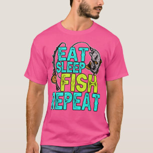 T-shirt Drôle Manger Dormir Poisson Répéter Pêcheur Pêcheu