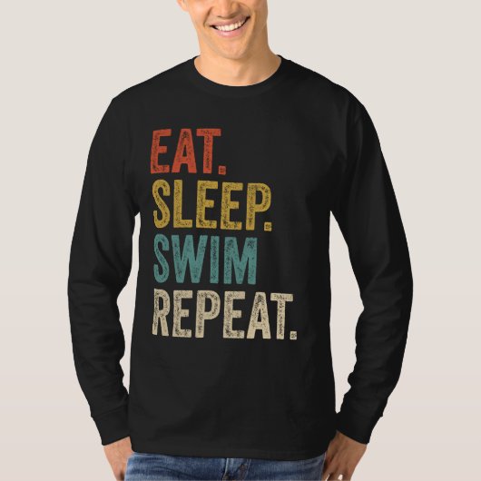 T-shirt Drôle Manger Sleep Swim Répéter Swime de natation (Devant)