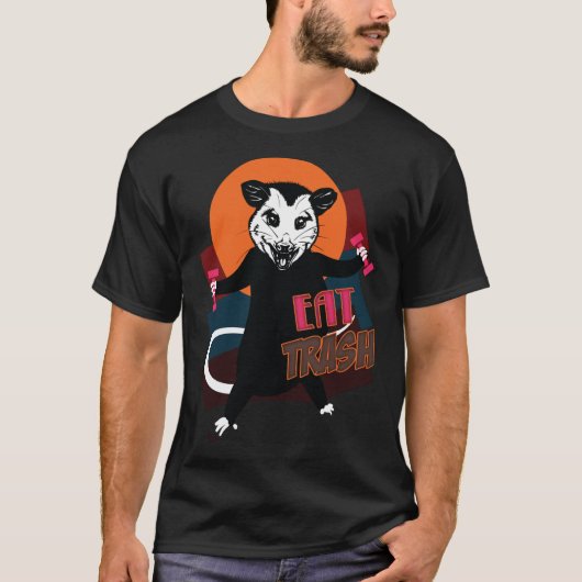 T-shirt Drôle Manger Trash Graphique Possum Dumbbell Exerc (Devant)