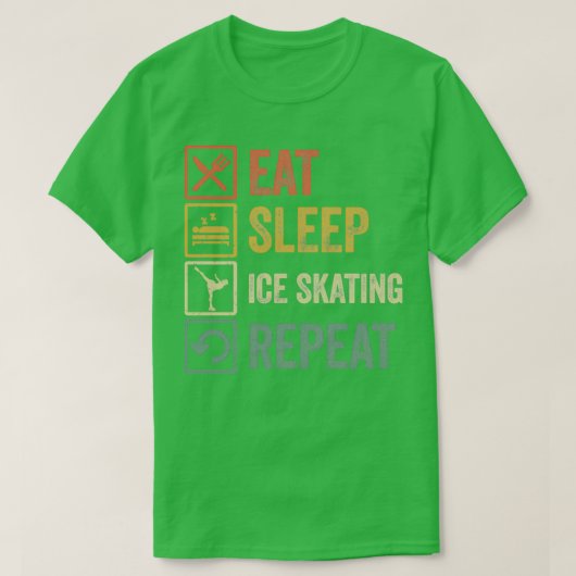 T-shirt Drôle mangez dormir patin à glace répéter rétro vi (Design devant)