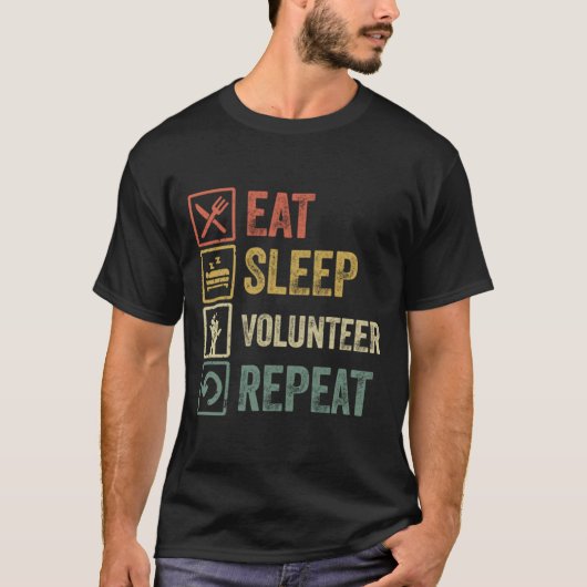T-shirt Drôle mangez sommeil bénévole répétition rétro gif (Devant)