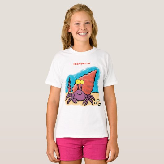 T-shirt Drôle mignon caricature pourpre crabe ermite (Devant entier)