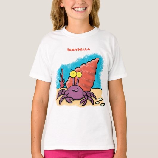 T-shirt Drôle mignon caricature pourpre crabe ermite (Devant)