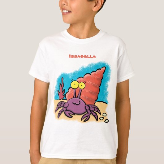 T-shirt Drôle mignon caricature pourpre crabe ermite (Devant)