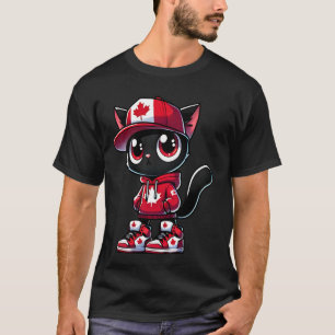 T-shirt Drôle Mignon Chat Noir Drapeau Canada Fête du Cana