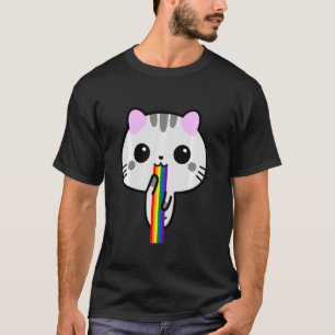 T-shirt Drôle mignon chat Puke Kitten Puking arc-en-ciel