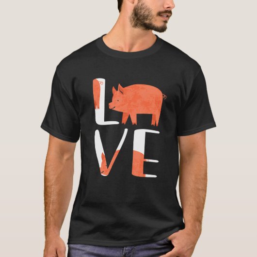 T-shirt Drôle mignon J'aime Cochon ferme animal porc Gif (Devant)