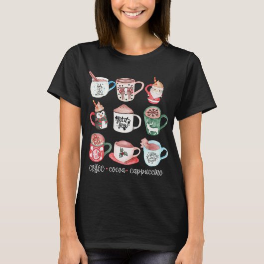 T-shirt Drôle mignon Mugs de Noël Boire du café de cacao c (Devant)